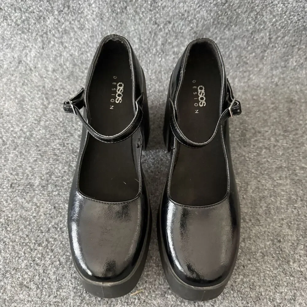 ASOS DESIGN Polar Chunky Platform Mary Jane High Heel Shoes Patent Buckle Size 6